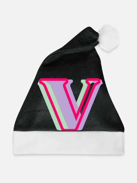 Mehrfarbiger Buchstabe V - Weihnachtsmütze - Schwarz/Weiß