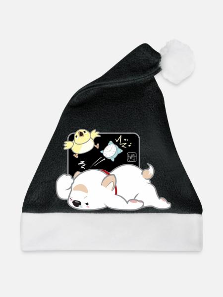 Hund koreanisch - japanischer Stil 04B - Weihnachtsmütze - Schwarz/Weiß - Vorne