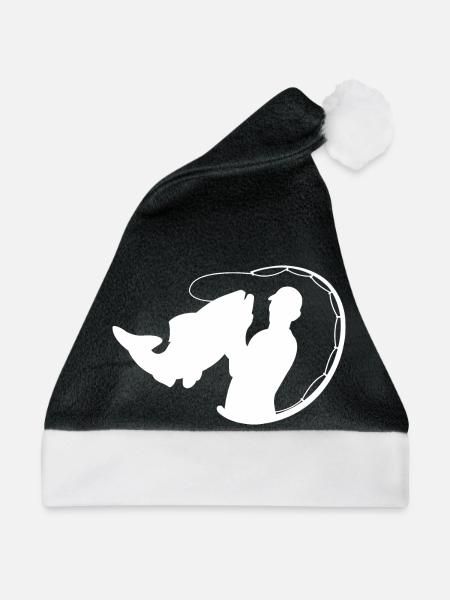 Fischer mit Angelrute und Fisch - Weihnachtsmütze - Schwarz/Weiß
