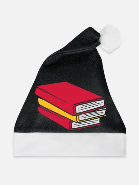 Design gestapelte Bücher Comic - Weihnachtsmütze - Schwarz/Weiß