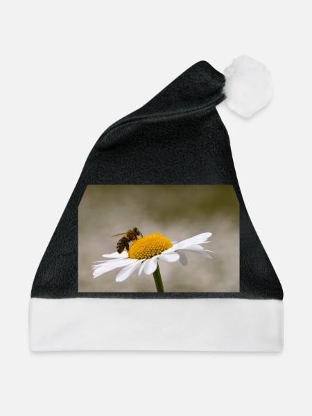 Margerite mit Biene - Weihnachtsmütze - Schwarz/Weiß