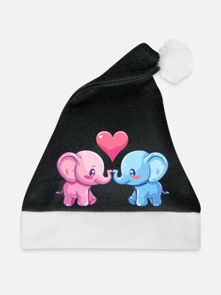 Elefant Paar Liebe Valentinstag - Weihnachtsmütze - Schwarz/Weiß - Vorne