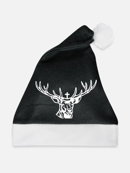 Hirschgeweih Hirschkopf - Weihnachtsmütze - Schwarz/Weiß - Vorne