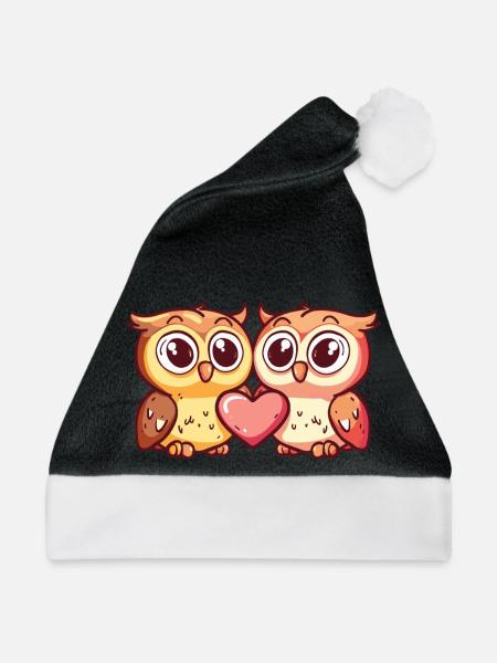 Eule Paar Liebe Valentinstag - Weihnachtsmütze - Schwarz/Weiß - Vorne