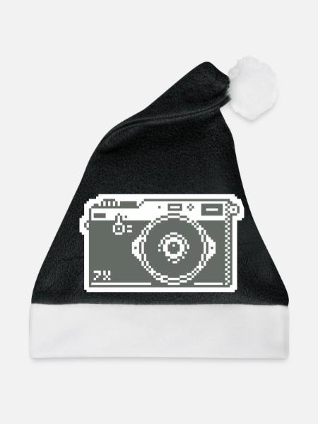 8bit pixel retro fotoapparat - Weihnachtsmütze - Schwarz/Weiß