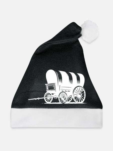Planwagen mit gestreifter Plane - Weihnachtsmütze - Schwarz/Weiß