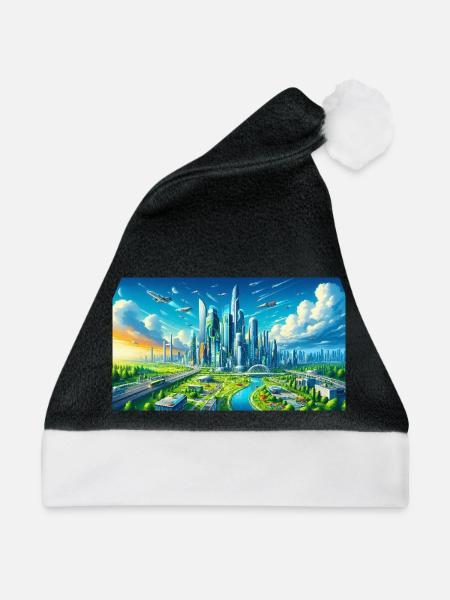 Futuristische Stadt - Weihnachtsmütze - Schwarz/Weiß