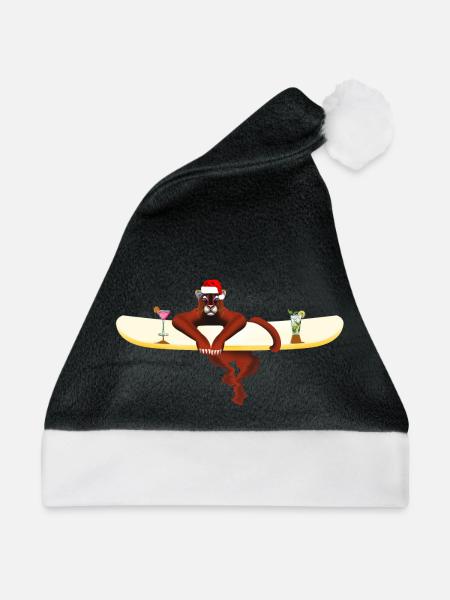 Katze auf einem Surfbrett - Weihnachtsmütze - Schwarz/Weiß
