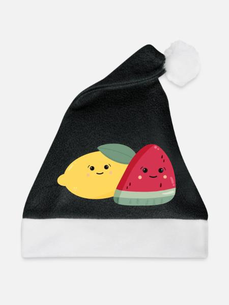 Kawaii Zitrone & Melone - Weihnachtsmütze - Schwarz/Weiß