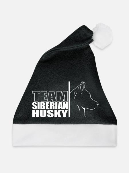 TEAM Siberian Husky Hunde Hund Wilsigns - Weihnachtsmütze - Schwarz/Weiß - Vorne