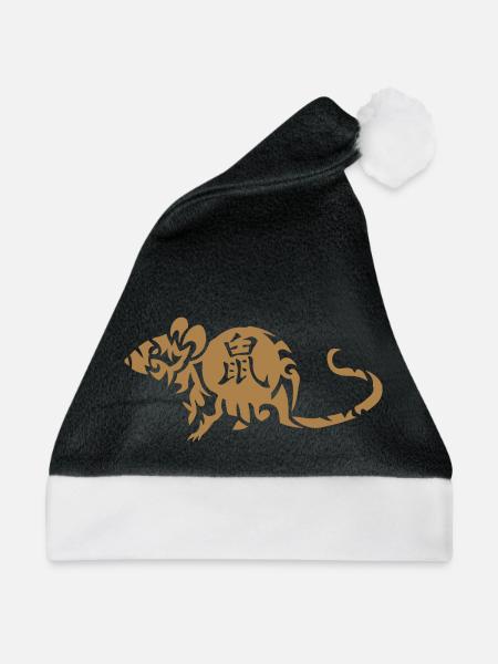 Ratte Chinesisches astrologisches Zeichen - Weihnachtsmütze - Schwarz/Weiß