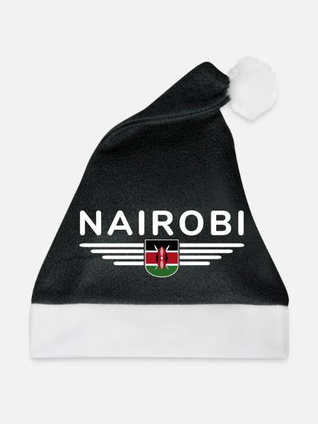 Nairobi Fans: T-Shirt für Kenia-Liebhaber - Weihnachtsmütze - Schwarz/Weiß - Vorne