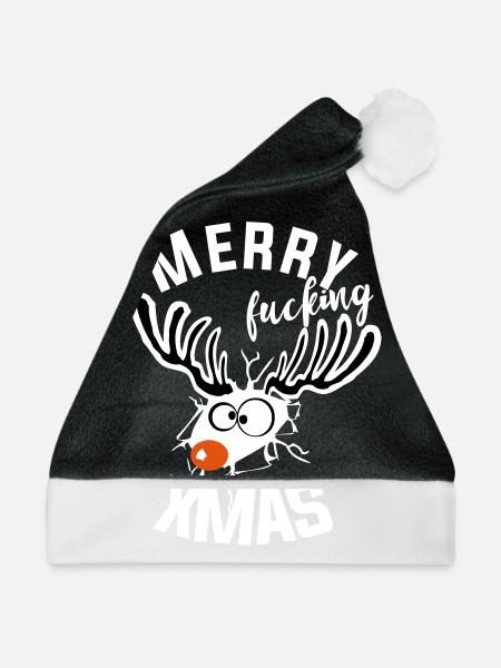 fucking xmas Weihnachten Rentier Lustig Hässlich - Weihnachtsmütze - Schwarz/Weiß - Vorne