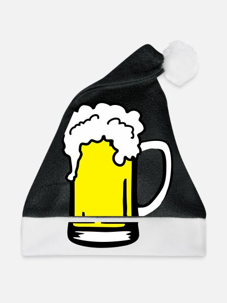 Bier mit Schaum, Bierkrug - Weihnachtsmütze - Schwarz/Weiß