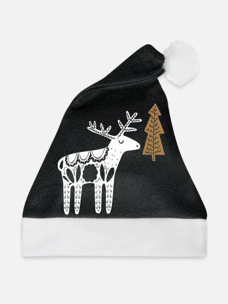 Hirsch mit Tanne - Weihnachtsmütze - Schwarz/Weiß