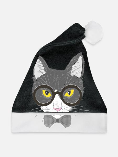 Katzengesicht - Weihnachtsmütze - Schwarz/Weiß - Vorne