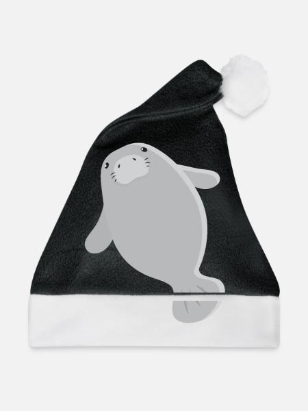 Super süße einzelne graue Seekuh - Weihnachtsmütze - Schwarz/Weiß