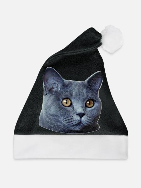 Katzenkopf Poster - Weihnachtsmütze - Schwarz/Weiß