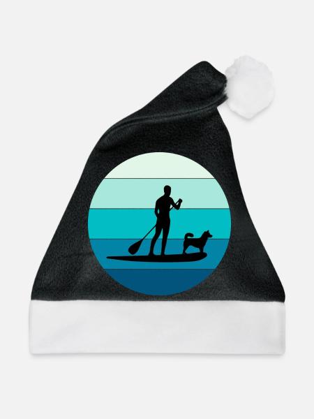 Paddleboarding Paddleboard Paddel Wassersport Hund - Weihnachtsmütze - Schwarz/Weiß