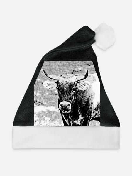 Stier - Weihnachtsmütze - Schwarz/Weiß