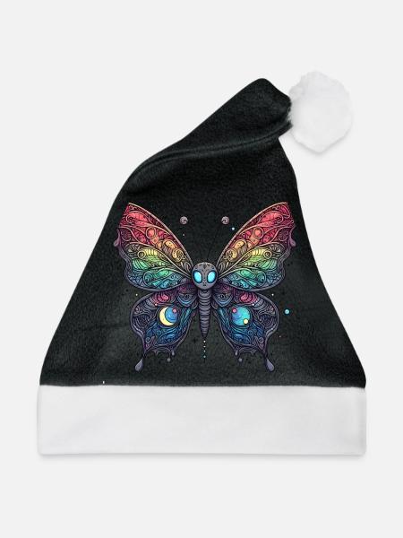 Schauriger Schmetterling mit Totenkopf - Weihnachtsmütze - Schwarz/Weiß - Vorne