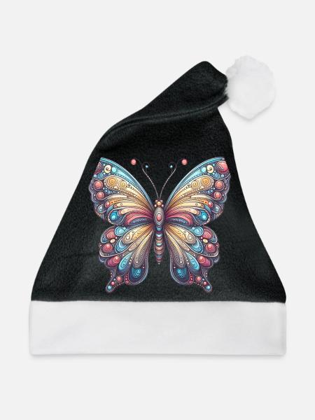 Schauriger Schmetterling mit Totenkopf - Weihnachtsmütze - Schwarz/Weiß - Vorne
