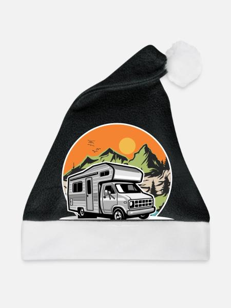 Camping Camper Campen - Weihnachtsmütze - Schwarz/Weiß - Vorne