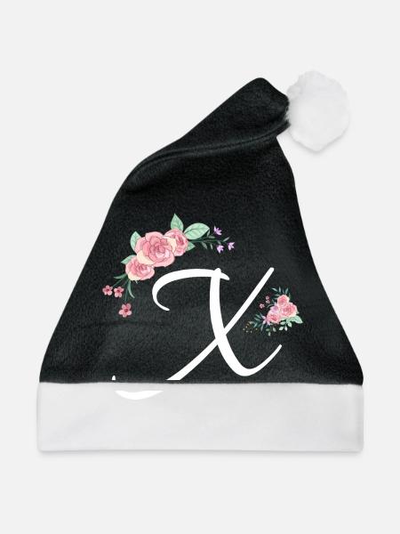 Buchstabe x Blumen - Weihnachtsmütze - Schwarz/Weiß