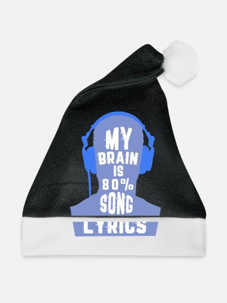My Brain is 80% Song Lyrics- Mein Hirn ist Musik - Weihnachtsmütze - Schwarz/Weiß - Vorne