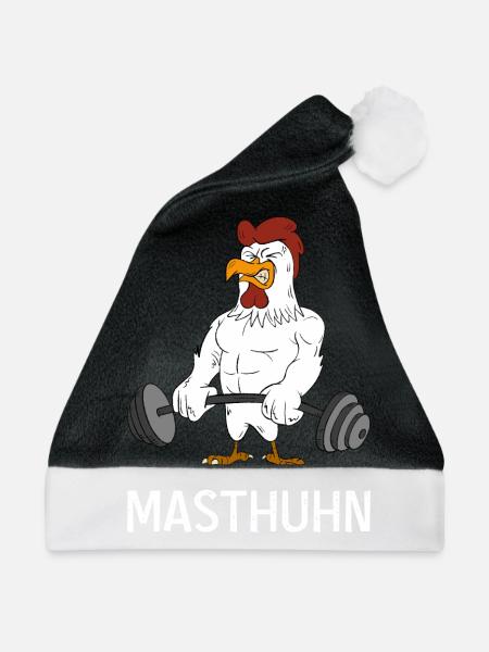 Masthuhn Für Wachstum Bodybuilding Geschenk - Weihnachtsmütze - Schwarz/Weiß - Vorne