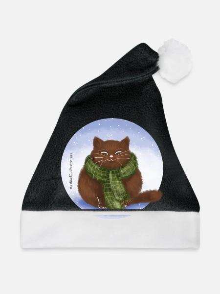 Katze Winter - Weihnachtsmütze - Schwarz/Weiß