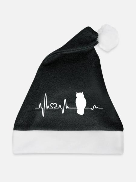Eule Herzschlag Eulenliebhaber Geschenkidee Kauz - Weihnachtsmütze - Schwarz/Weiß - Vorne