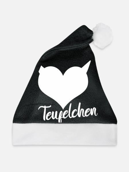 Teufelchen Wort mit Herz Devil - Weihnachtsmütze - Schwarz/Weiß - Vorne