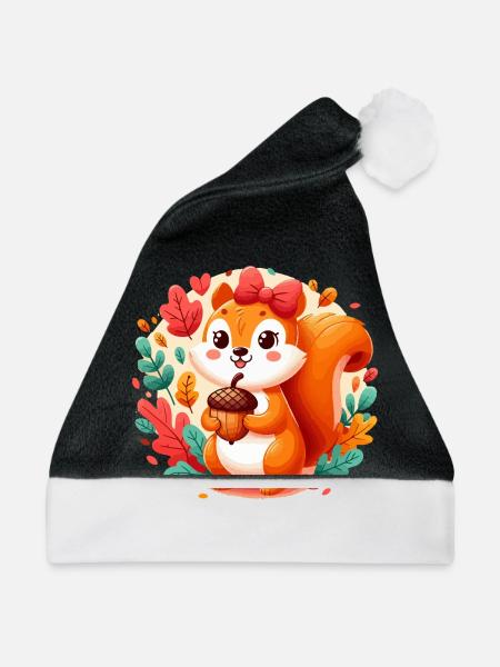 Süßes Eichhörnchen mit Eichel - Weihnachtsmütze - Schwarz/Weiß