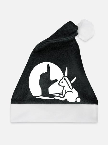 Kaninchen Schatten Hand Loser Misfit Hand Gebärdensprache - Weihnachtsmütze - Schwarz/Weiß - Vorne
