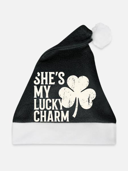 Sie ist mein Glücksbringer-Kleeblatt-Design - Weihnachtsmütze - Schwarz/Weiß