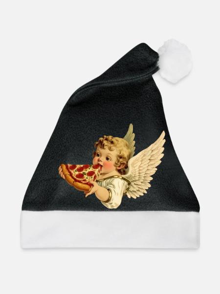 Pizza Cherub – Engelchen mit Pepperoni - Weihnachtsmütze - Schwarz/Weiß
