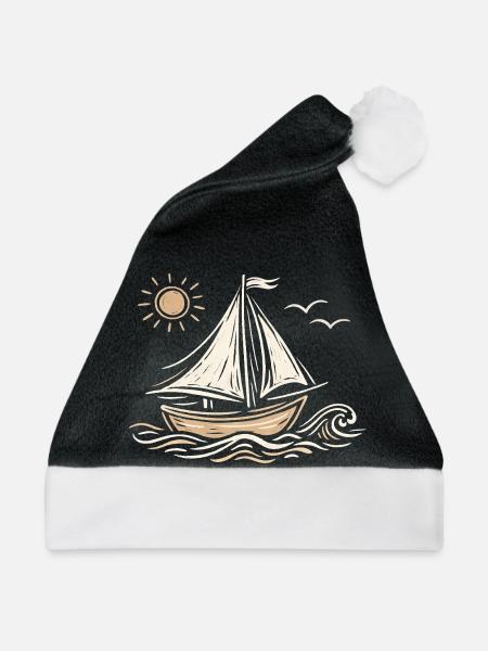 Segelboot Skizze - Weihnachtsmütze - Schwarz/Weiß