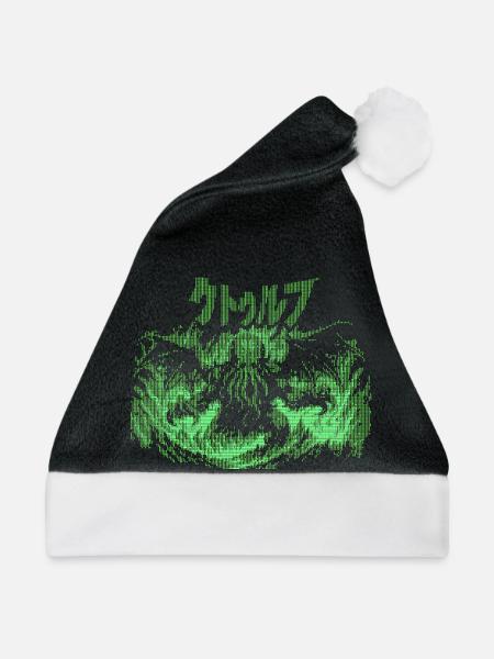Cthulhu Pixel CRT Neon Green - Weihnachtsmütze - Schwarz/Weiß