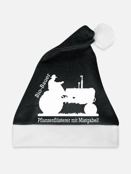 Bio Bauer Pflanzenflüsterer mit Mistgabel Geschenk - Weihnachtsmütze - Schwarz/Weiß
