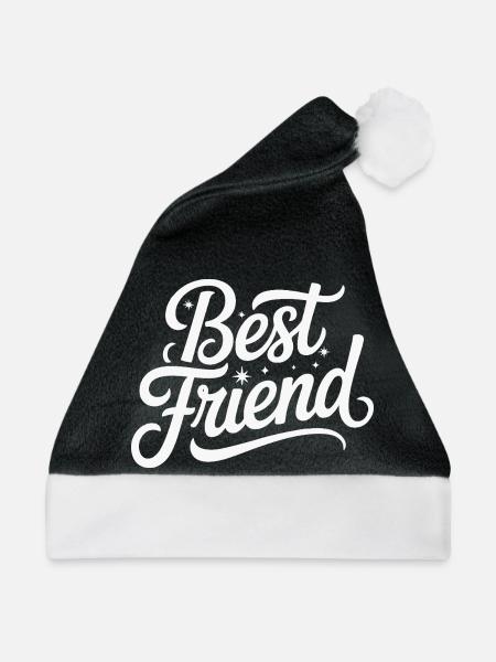 Bester Freund handgeschriebene Typografie - Weihnachtsmütze - Schwarz/Weiß - Vorne