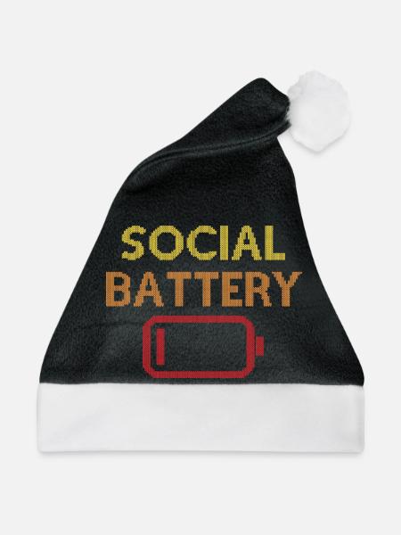 Social Battery Low - Weihnachtsmütze - Schwarz/Weiß