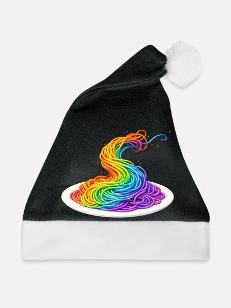 Regenbogen Spaghetti Illustration  - Weihnachtsmütze - Schwarz/Weiß