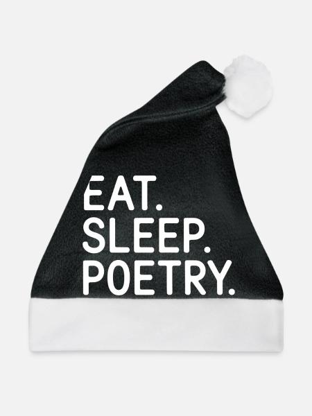 Eat Sleep Poesie Tee - Weihnachtsmütze - Schwarz/Weiß