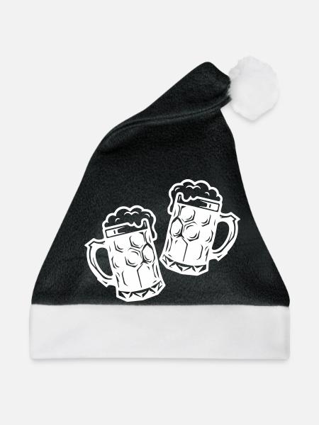 Bierkrug Anstossen Symbol Prost - Weihnachtsmütze - Schwarz/Weiß