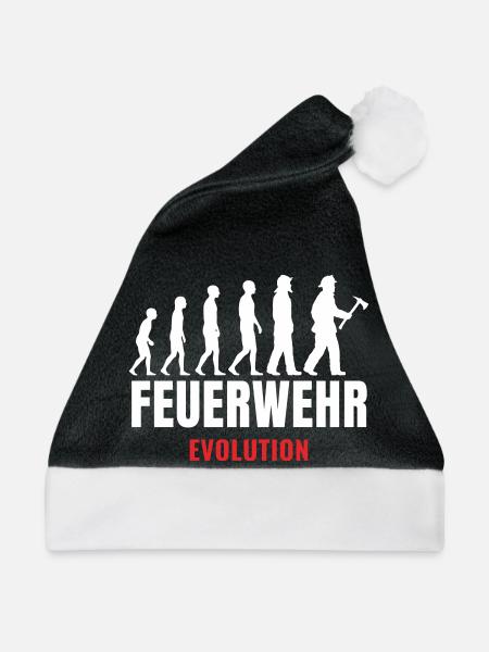 Feuerwehr Evolution Feuerwehrmann lustiger Spruch - Weihnachtsmütze - Schwarz/Weiß - Vorne