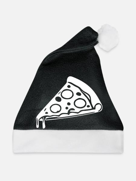 Pizzastück Geschenk Pizzeria - Weihnachtsmütze - Schwarz/Weiß - Vorne