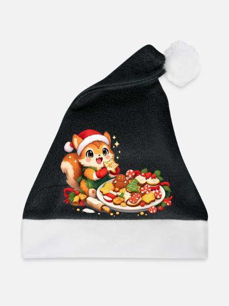 Niedliches Eichhörnchen Mit - Weihnachtsmütze - Schwarz/Weiß