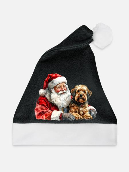 Weihnachtsmann und Hund Aquarell - Weihnachtsmütze - Schwarz/Weiß - Vorne