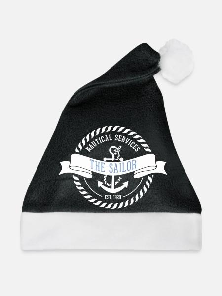 Nautic Design Matrosen-Emblem Nautischer Aufnäher - Weihnachtsmütze - Schwarz/Weiß - Vorne